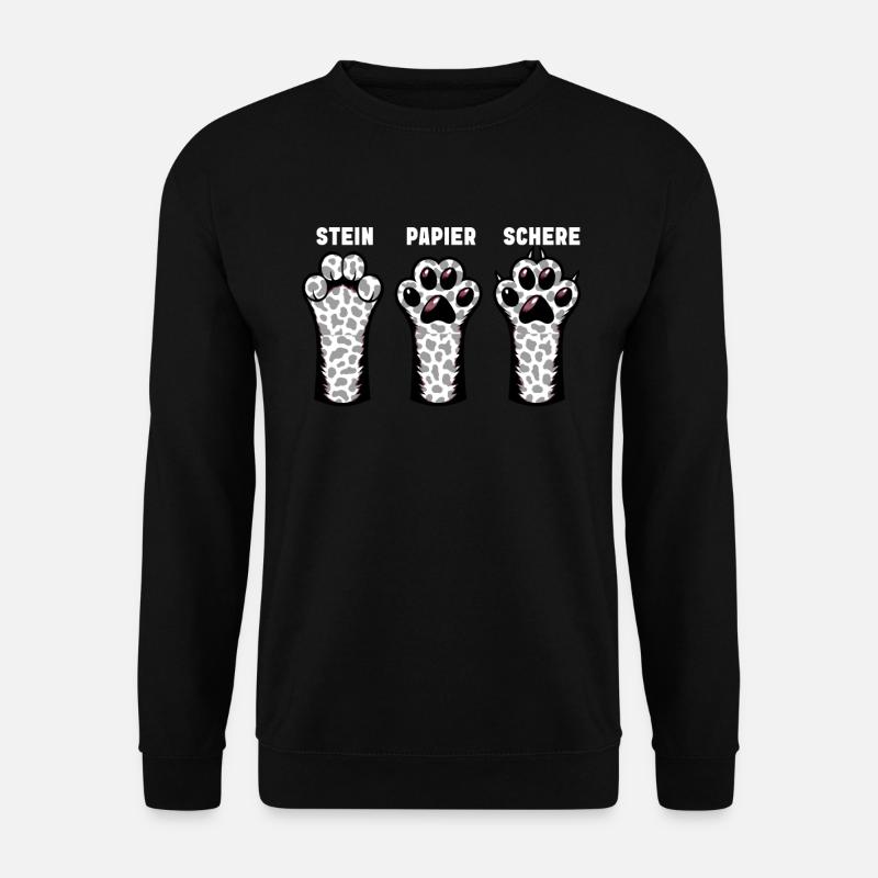 Katze Stein Papier Schere Pfote Spiel Lustige - Unisex Pullover - Schwarz