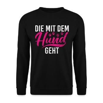 Die Mit Dem Hund Geht Hundebesitzer Hundefreund - Unisex Pullover - Schwarz - Vorne - Alina (178cm) & Michal (187cm)