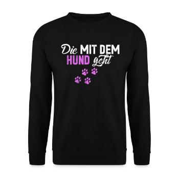 Die Mit Dem Hund Geht Hundebesitzer Hundefreund - Unisex Pullover - Schwarz - Vorne - Alina (178cm) & Michal (187cm)