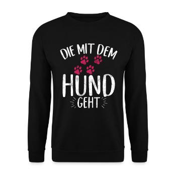 Die Mit Dem Hund Geht Hundebesitzer Hundefreund - Unisex Pullover - Schwarz - Vorne - Alina (178cm) & Michal (187cm)
