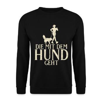 Die Mit Dem Hund Geht Hundebesitzer Hundefreund - Unisex Pullover - Schwarz - Vorne - Alina (178cm) & Michal (187cm)