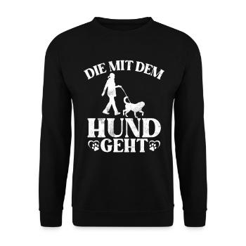 Die Mit Dem Hund Geht Hundebesitzer Hundefreund - Unisex Pullover - Schwarz - Vorne - Alina (178cm) & Michal (187cm)