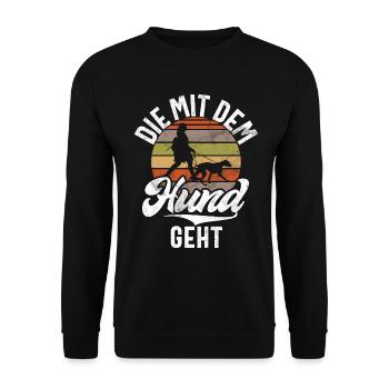 Die Mit Dem Hund Geht Hundebesitzer Hundefreund - Unisex Pullover - Schwarz - Vorne - Alina (178cm) & Michal (187cm)