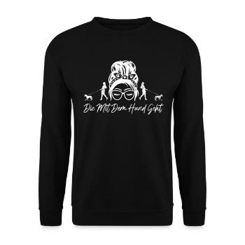 Die Mit Dem Hund Geht Hundebesitzer Hundefreund - Unisex Pullover - Schwarz - Vorne - Alina (178cm) & Michal (187cm)