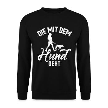 Die Mit Dem Hund Geht Hundebesitzer Hundefreund - Unisex Pullover - Schwarz - Vorne - Alina (178cm) & Michal (187cm)