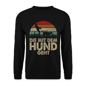 Die Mit Dem Hund Geht Hundebesitzer Hundefreund - Unisex Pullover - Schwarz - Vorne - Alina (178cm) & Michal (187cm)