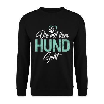 Die Mit Dem Hund Geht Hundebesitzer Hundefreund - Unisex Pullover - Schwarz - Vorne - Alina (178cm) & Michal (187cm)