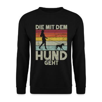 Die Mit Dem Hund Geht Hundebesitzer Hundefreund - Unisex Pullover - Schwarz - Vorne - Alina (178cm) & Michal (187cm)