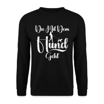 Die Mit Dem Hund Geht Hundebesitzer Hundefreund - Unisex Pullover - Schwarz - Vorne - Alina (178cm) & Michal (187cm)