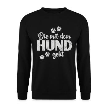 Die Mit Dem Hund Geht Hundebesitzer Hundefreund - Unisex Pullover - Schwarz - Vorne - Alina (178cm) & Michal (187cm)