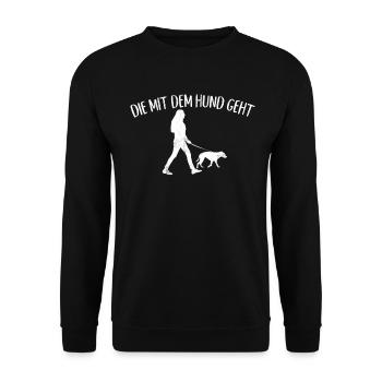 Die Mit Dem Hund Geht Hundebesitzer Hundefreund - Unisex Pullover - Schwarz - Vorne - Alina (178cm) & Michal (187cm)