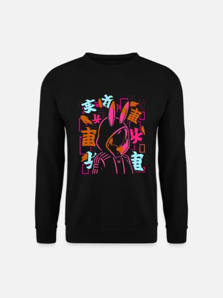 Anime Mädchen Japanische Farbenfroh Cyberpunk - Unisex Pullover - Schwarz