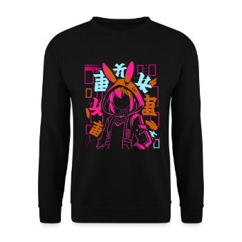 Anime Fille Japonais Coloré Cyberpunk - Sweat-shirt Unisexe - noir - Devant - Alina (178cm) & Michal (187cm)