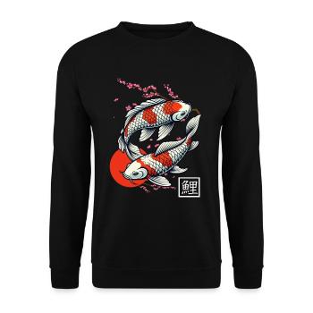 Japanese Koi Carp Nishikigoi Fish - Unisex Sweatshirt - black - Front - Alina (178cm) & Michal (187cm)