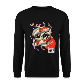 carpe koï japonaise poisson nishikigoi - Sweat-shirt Unisexe - noir - Devant - Alina (178cm) & Michal (187cm)