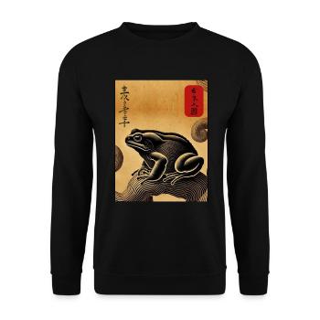 Japanese wooden block art frog lover kanji - Unisex Sweatshirt - black - Front - Alina (178cm) & Michal (187cm)