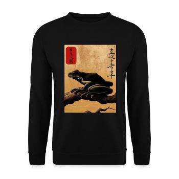 Japanese wooden block art frog lover kanji - Unisex Sweatshirt - black - Front - Alina (178cm) & Michal (187cm)