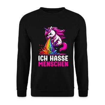 Ich Hasse Menschen Lustig Einhorn Stinkefinger - Unisex Pullover - Schwarz - Vorne - Alina (178cm) & Michal (187cm)