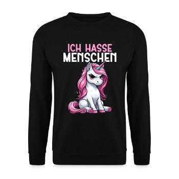 Ich Hasse Menschen Lustig Einhorn Stinkefinger - Unisex Pullover - Schwarz - Vorne - Alina (178cm) & Michal (187cm)
