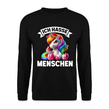 Ich Hasse Menschen Lustig Einhorn Stinkefinger - Unisex Pullover - Schwarz - Vorne - Alina (178cm) & Michal (187cm)