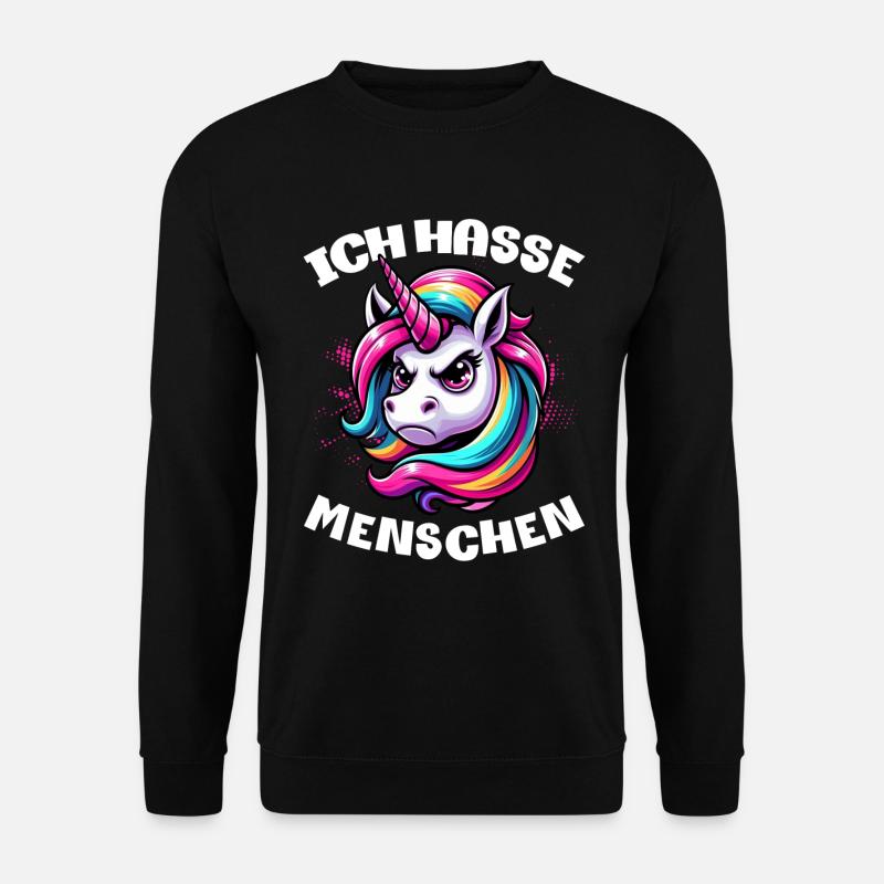 Ich Hasse Menschen Lustig Einhorn Stinkefinger - Unisex Pullover - Schwarz
