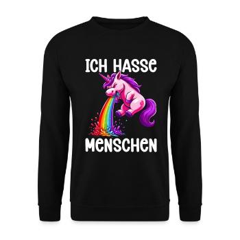 Ich Hasse Menschen Lustig Einhorn Stinkefinger - Unisex Pullover - Schwarz - Vorne - Alina (178cm) & Michal (187cm)