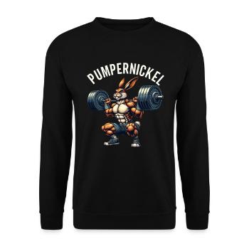 Pumpernickel-Kaninchen Fitnesstrainer Bodybuilder - Unisex Pullover - Schwarz - Vorne - Alina (178cm) & Michal (187cm)
