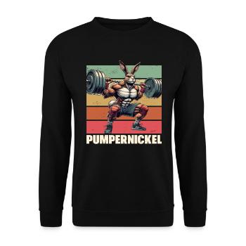 Pumpernickel-Kaninchen Fitnesstrainer Bodybuilder - Unisex Pullover - Schwarz - Vorne - Alina (178cm) & Michal (187cm)