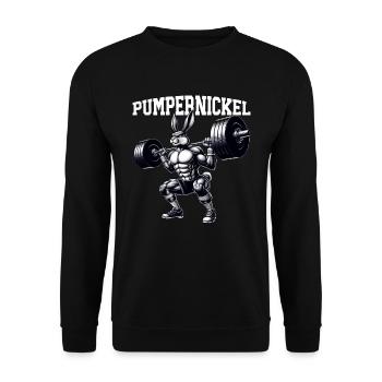 Pumpernickel-Kaninchen Fitnesstrainer Bodybuilder - Unisex Pullover - Schwarz - Vorne - Alina (178cm) & Michal (187cm)