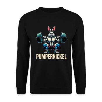 Pumpernickel-Kaninchen Fitnesstrainer Bodybuilder - Unisex Pullover - Schwarz - Vorne - Alina (178cm) & Michal (187cm)