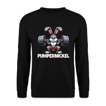 Pumpernickel-Kaninchen Fitnesstrainer Bodybuilder - Unisex Pullover - Schwarz - Vorne - Alina (178cm) & Michal (187cm)