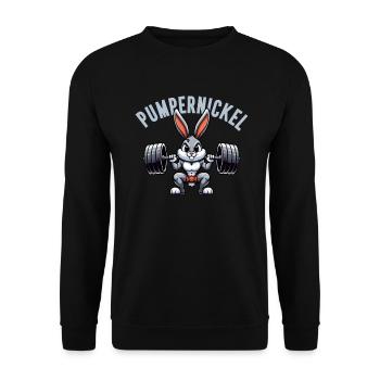 Pumpernickel-Kaninchen Fitnesstrainer Bodybuilder - Unisex Pullover - Schwarz - Vorne - Alina (178cm) & Michal (187cm)