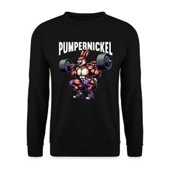 Pumpernickel-Kaninchen Fitnesstrainer Bodybuilder - Unisex Pullover - Schwarz - Vorne - Alina (178cm) & Michal (187cm)