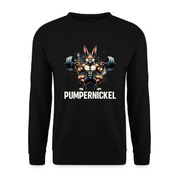 Pumpernickel-Kaninchen Fitnesstrainer Bodybuilder - Unisex Pullover - Schwarz - Vorne - Alina (178cm) & Michal (187cm)