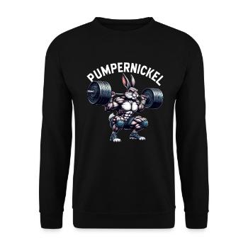 Pumpernickel-Kaninchen Fitnesstrainer Bodybuilder - Unisex Pullover - Schwarz - Vorne - Alina (178cm) & Michal (187cm)