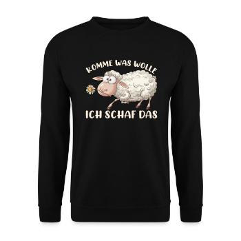 Komme Was Wolle Ich Schaf Das Motivierender - Unisex Pullover - Schwarz - Vorne - Alina (178cm) & Michal (187cm)