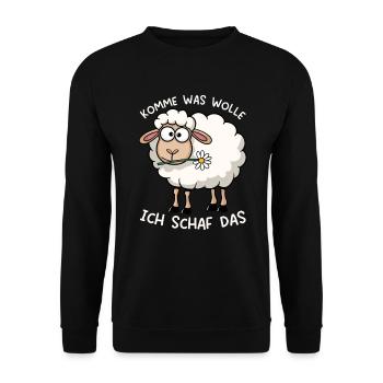 Komme Was Wolle Ich Schaf Das Motivierender - Unisex Pullover - Schwarz - Vorne - Alina (178cm) & Michal (187cm)