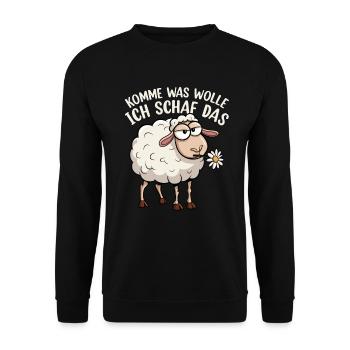 Komme Was Wolle Ich Schaf Das Motivierender - Unisex Pullover - Schwarz - Vorne - Alina (178cm) & Michal (187cm)