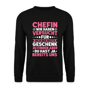 Stolzer Chefin Von Tollen Mitarbeitern Kollege - Unisex Pullover - Schwarz - Vorne - Alina (178cm) & Michal (187cm)