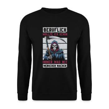 Sarcastique Grande Faucheuse Humour noir Noir - Sweat-shirt Unisexe - noir - Devant - Alina (178cm) & Michal (187cm)