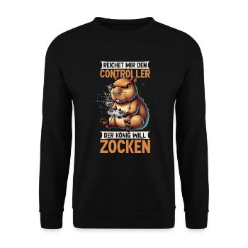 Hands me the controller the king wants to gamble - Unisex Sweatshirt - black - Front - Alina (178cm) & Michal (187cm)