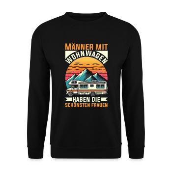 Camper Wohnwagen Lagerfeuer Campingurlaub - Unisex Pullover - Schwarz - Vorne - Alina (178cm) & Michal (187cm)