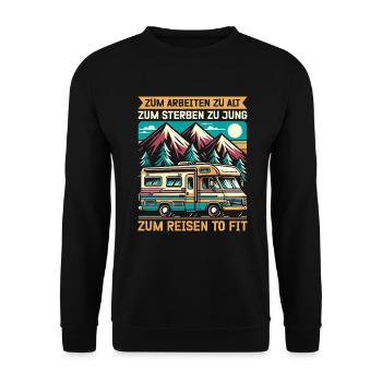 Camper Wohnwagen Lagerfeuer Campingurlaub - Unisex Pullover - Schwarz - Vorne - Alina (178cm) & Michal (187cm)