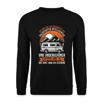 Camper Wohnwagen Lagerfeuer Campingurlaub - Unisex Pullover - Schwarz - Vorne - Alina (178cm) & Michal (187cm)
