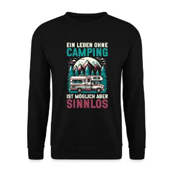 Camper Wohnwagen Lagerfeuer Campingurlaub - Unisex Pullover - Schwarz - Vorne - Alina (178cm) & Michal (187cm)