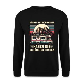 Camper Wohnwagen Lagerfeuer Campingurlaub - Unisex Pullover - Schwarz - Vorne - Alina (178cm) & Michal (187cm)