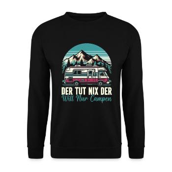 Camper Wohnwagen Lagerfeuer Campingurlaub - Unisex Pullover - Schwarz - Vorne - Alina (178cm) & Michal (187cm)