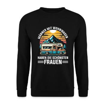 Camper Wohnwagen Lagerfeuer Campingurlaub - Unisex Pullover - Schwarz - Vorne - Alina (178cm) & Michal (187cm)
