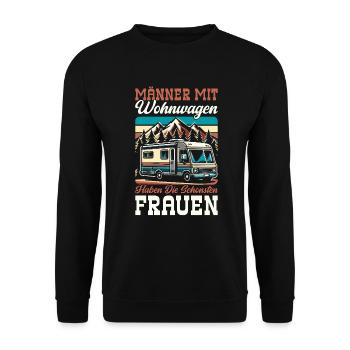 Camper Wohnwagen Lagerfeuer Campingurlaub - Unisex Pullover - Schwarz - Vorne - Alina (178cm) & Michal (187cm)
