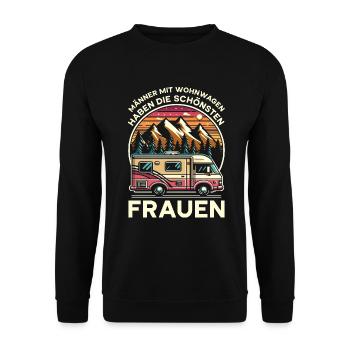 Camper Wohnwagen Lagerfeuer Campingurlaub - Unisex Pullover - Schwarz - Vorne - Alina (178cm) & Michal (187cm)